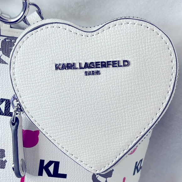Karl Lagerfeld White Tote with heart accessory, NWT - Picture 2 of 15
